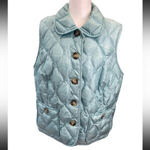 Talbots women Petite SZ 1X Turquoise Duck down feather puffer vest paisley lined